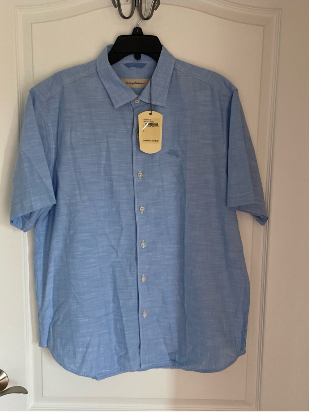 NWT Tommy Bahama Shirt Big Sky Blue button-up short sleeve Top size Large $120